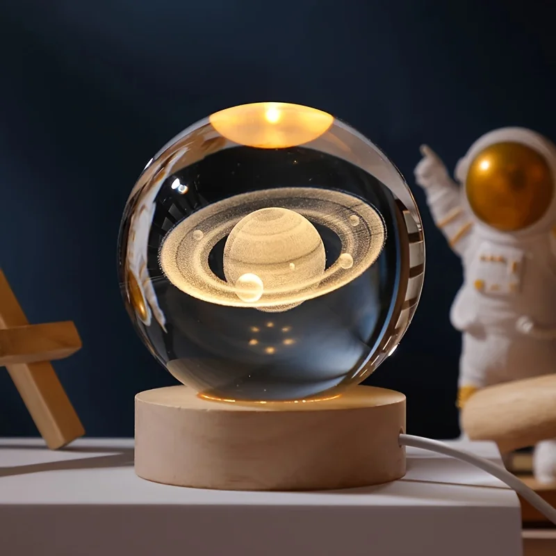 Lampka nocna LED USB Galaxy Saturn 3D Crystal Ball Mood Light Sypialnia Home Decor Lampa stołowa dla dzieci Świąteczny kreatywny prezent