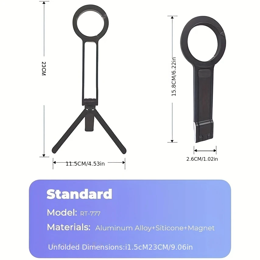 Alloy phone tripod safety buckle, suitable for iPhone portable double-sided magnetic tripod desktop phone handle holder