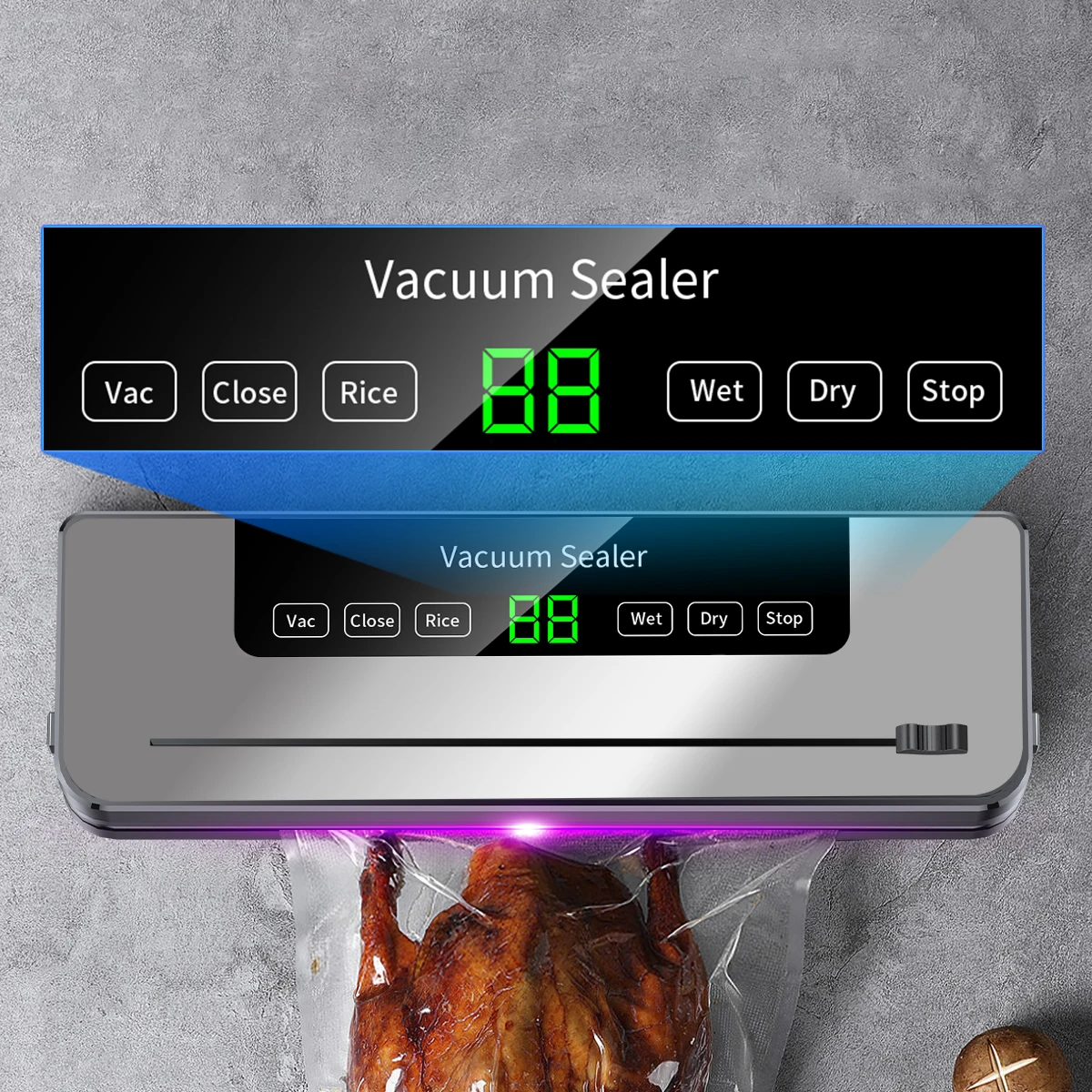 Electric Vacuum Sealer Dry/Wet Food Sealed Packaging Kitchen Food Storage Seal UV Sterilization Built-in Cutter Knife