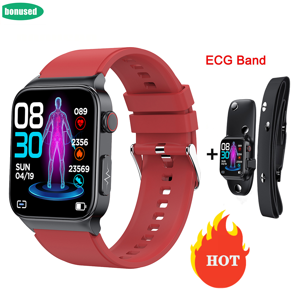 Jam tangan pintar E500 pria, arloji cerdas gula darah ECG + PPG HRV tekanan darah suhu tubuh IP68 tahan air pelacak kebugaran