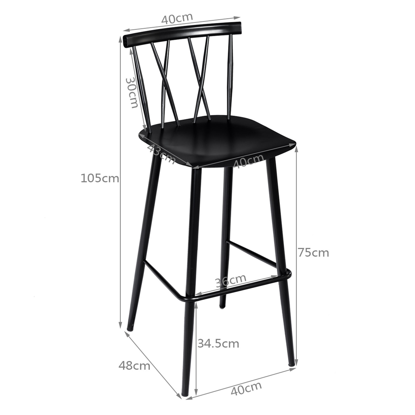 2er Set Esszimmerstuhl Barstuhl, Schicker Bistrostuhl Beistellstuhl aus Metall, Essstuhl mit Rückenlehne, Barhocker Caféstuhl