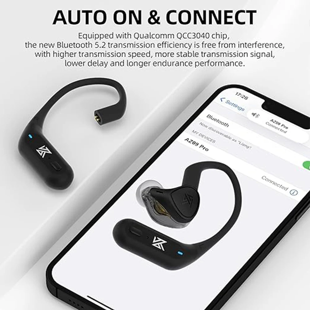 KZ AZ09 Pro Wireless Headphones Adapter Cable QCC3040 Bluetooth 5.2 Module Upgrade Cable Ear Hook C Pin With Charging Case