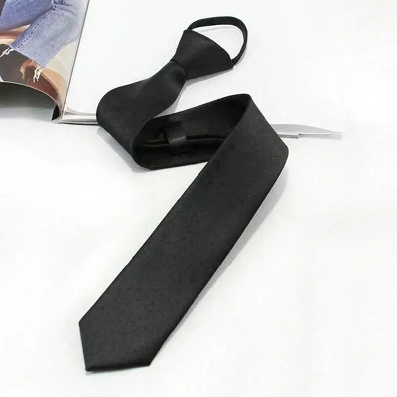 Corbata negra Simple con Clip, corbata de seguridad para portero, azafata, corbatas funerarias negras mate para hombres, mujeres, estudiantes, corbatas, cuello falso