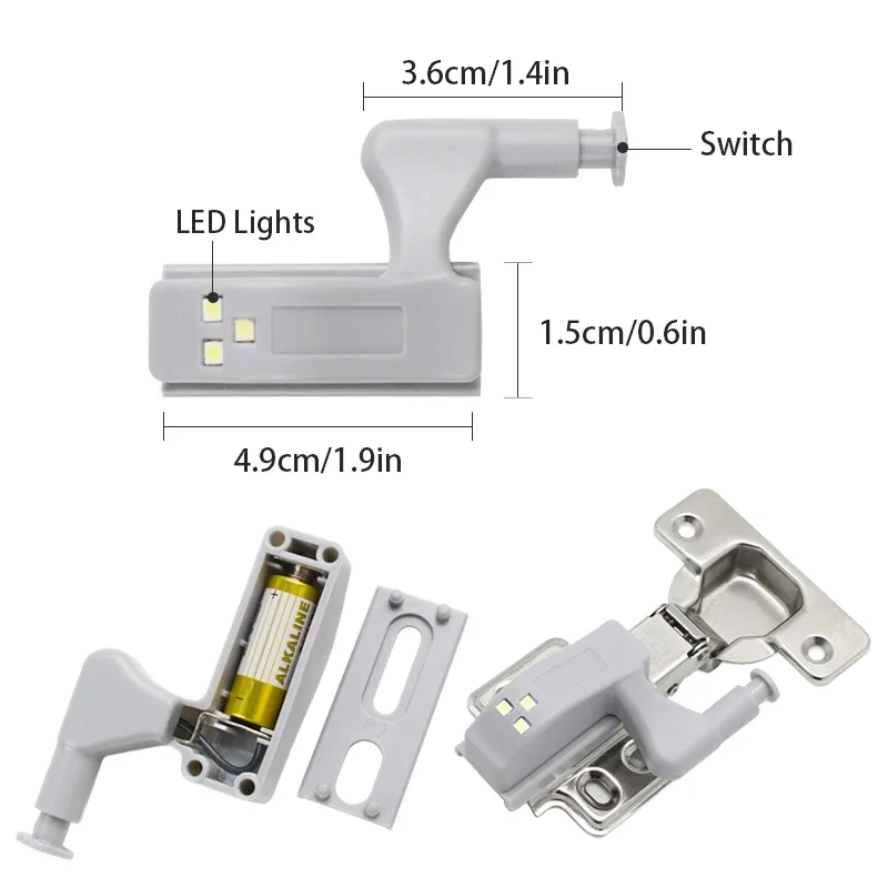 Bộ 10 Bóng Đèn Led Cảm Ứng Chuyển Động Tủ 0.3W Tủ Tủ Quần Áo Tủ Quần Áo Cửa Bên Trong Bản Lề Đêm Đèn Cho Nhà Bếp Phòng Ngủ với Pin