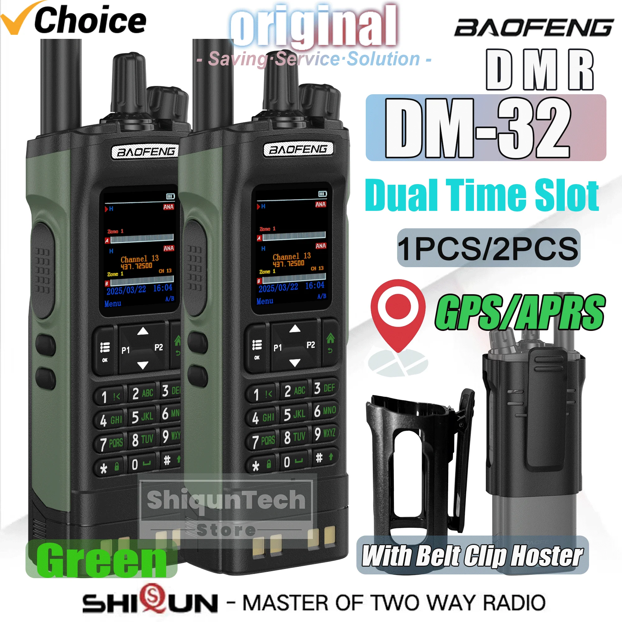 BAOFENG DM-32 mit Gürtelholster DMR Radio Digital GPS APRS Walkie Talkie AES256 Verschlüsselung 999CH Dual Mode Analog Dual Time Slot