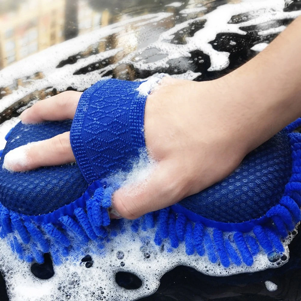 1 Pz Blu Microfibra Ciniglia Lavaggio Auto Spugna Cura Spazzola di Lavaggio Pad Strumento di Pulizia Lavaggio Automatico Asciugamano Guanti Accessori Per Lo Styling