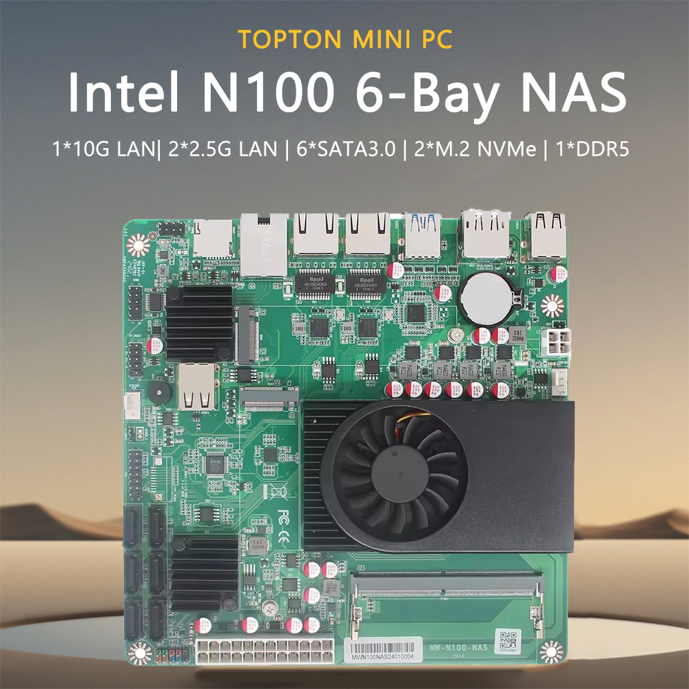 Intel N100 i3-N305 6-Bay Nas Motherboard 1*10g 2 * i226-V 2,5g 3lan 6 * Sata 3,0 2 * M.2 NVME 1 * DDR5 4800MHz Soft Router Itx Mainboard