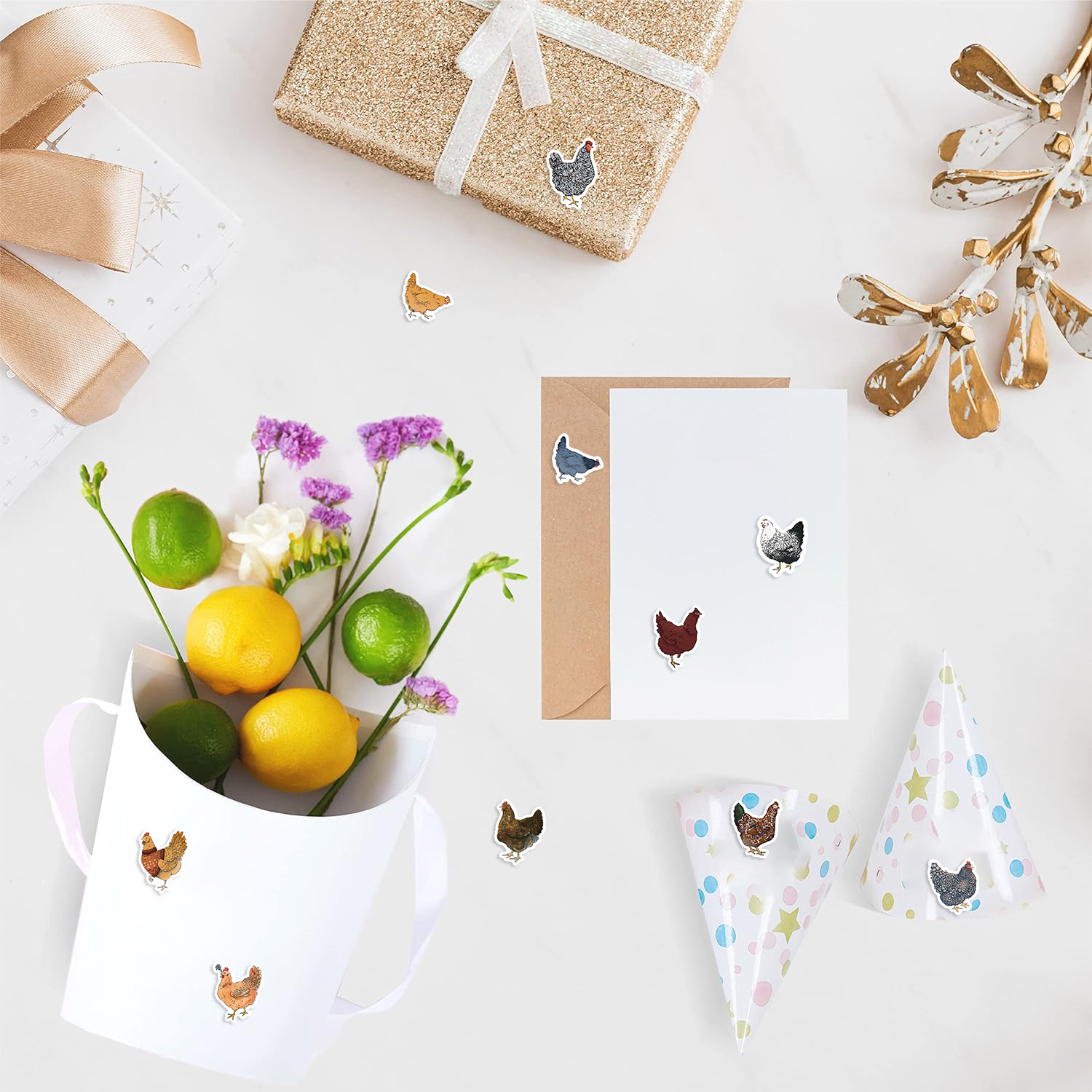 Rouleau d'autocollants animaux poulet poule, 500 pièces, pour bouteilles d'eau, ordinateur portable, réfrigérateur, bagages, ordinateur, dessin animé, drôle