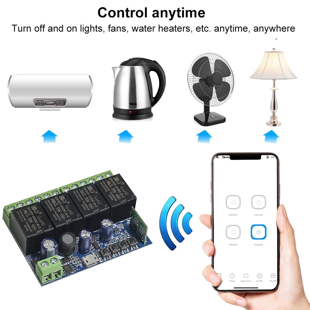 4CH Smart Wifi Switch Smart Relay Module DC 5V 12V 24V 48V Беспроводной переключатель Таймер Телефон Пульт дистанционного управления для EWeLink Google Home