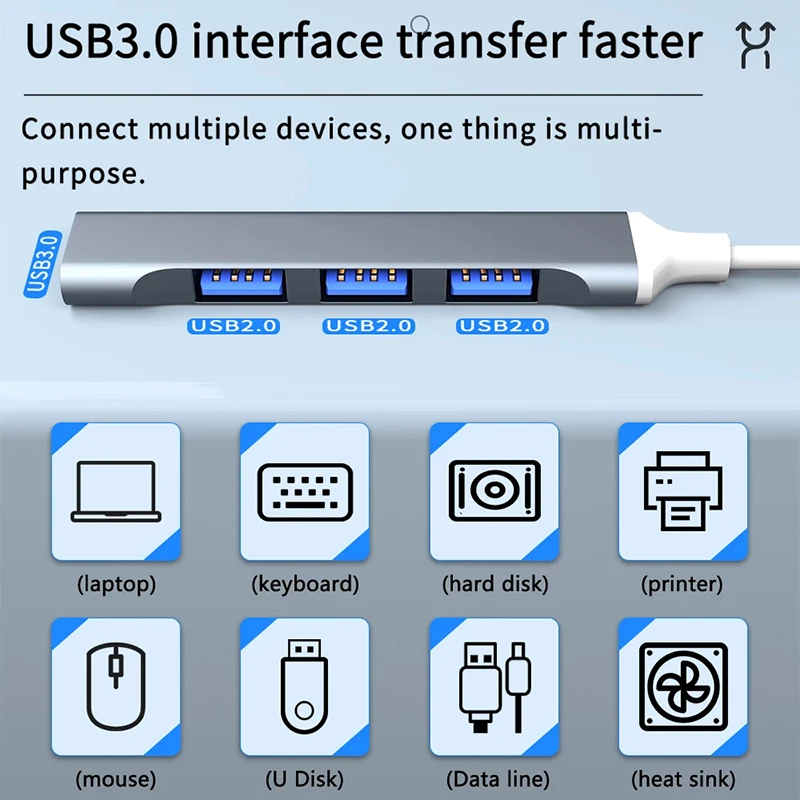 Concentrador de red USB 3,0 tipo C, adaptador divisor múltiple de 4 puertos OTG para Macbook HUB Pro 13 15 Air Mi Pro para HUAWEI, accesorios de computadora