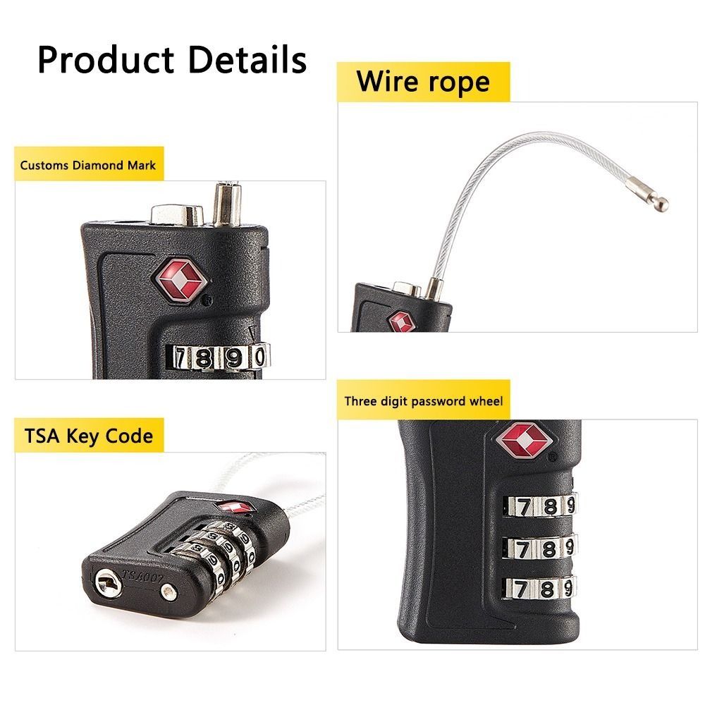 Anti-Theft Combinação Bloqueio com 3 Dígitos, Corda, Ferramentas de Segurança, Mala, Bagagem Codificado Bloqueio, TSA Cadeado, Viagem Gabinete Lock