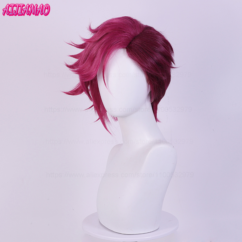Gioco LOL Arcane Vi Parrucca Cosplay VI 30 cm Rosa Profonda Breve Resistente Al Calore Capelli Sintetici Anime Gioco di Ruolo Parrucche + Protezione Della Parrucca