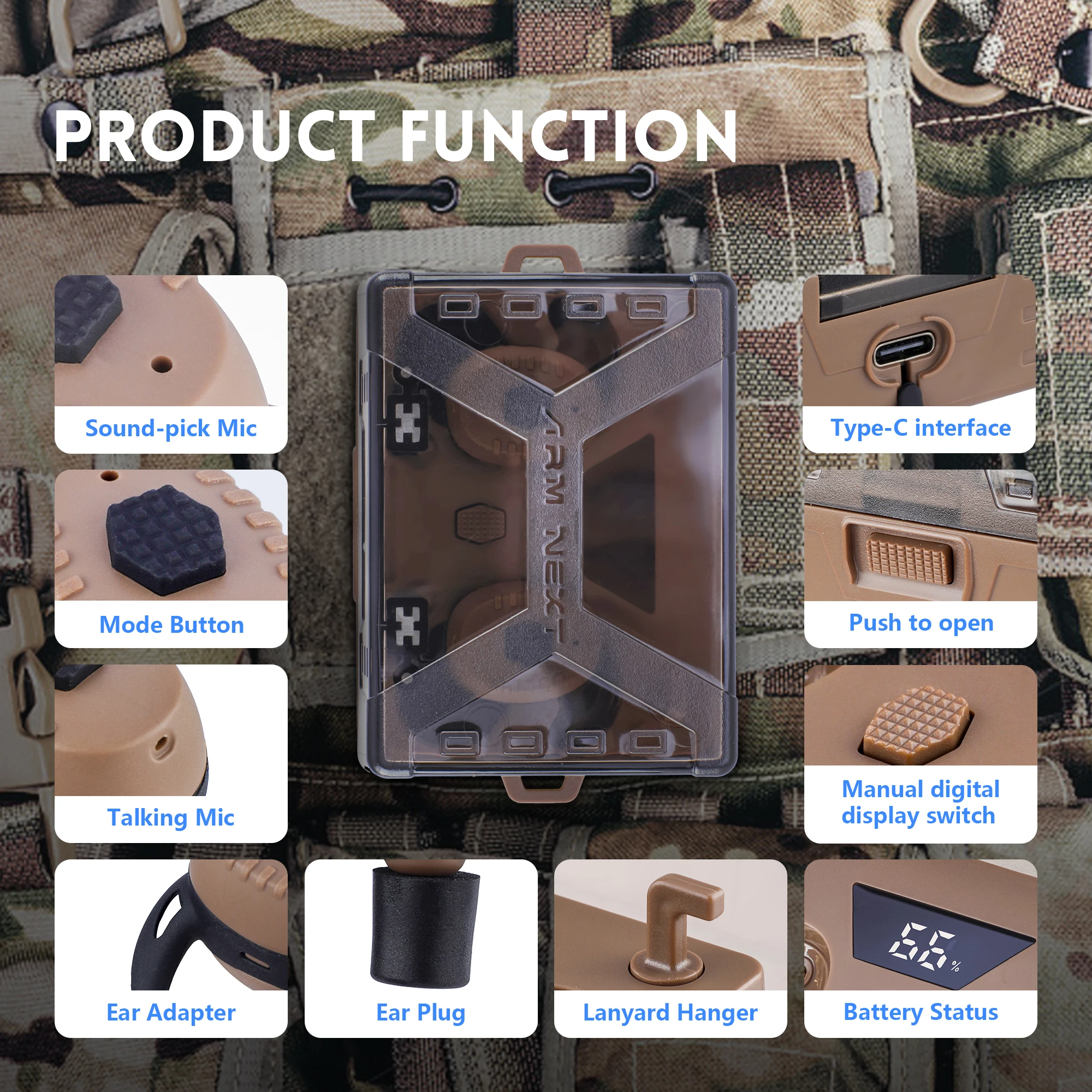 ARM NEXT E30 tactical headset electronic anti-noise earplugs noise-cancelling for shooting protection NRR27dB with Bluetooth