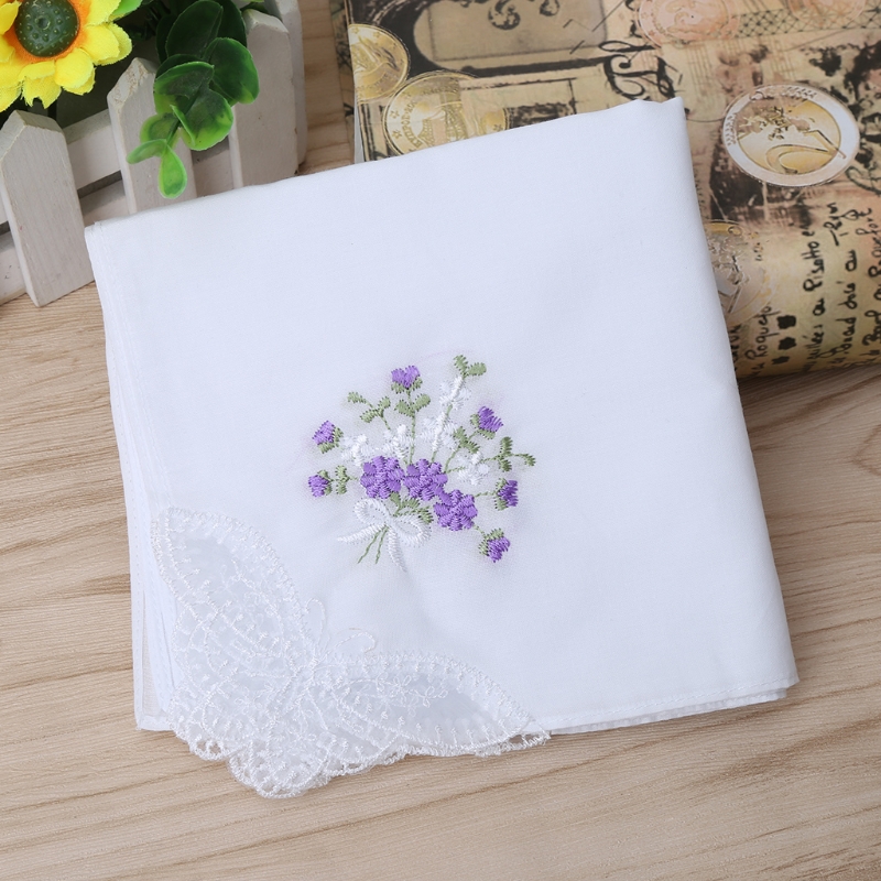 Lenço de renda bordado feminino, lenço floral algodão, senhoras vintage, 6 peças