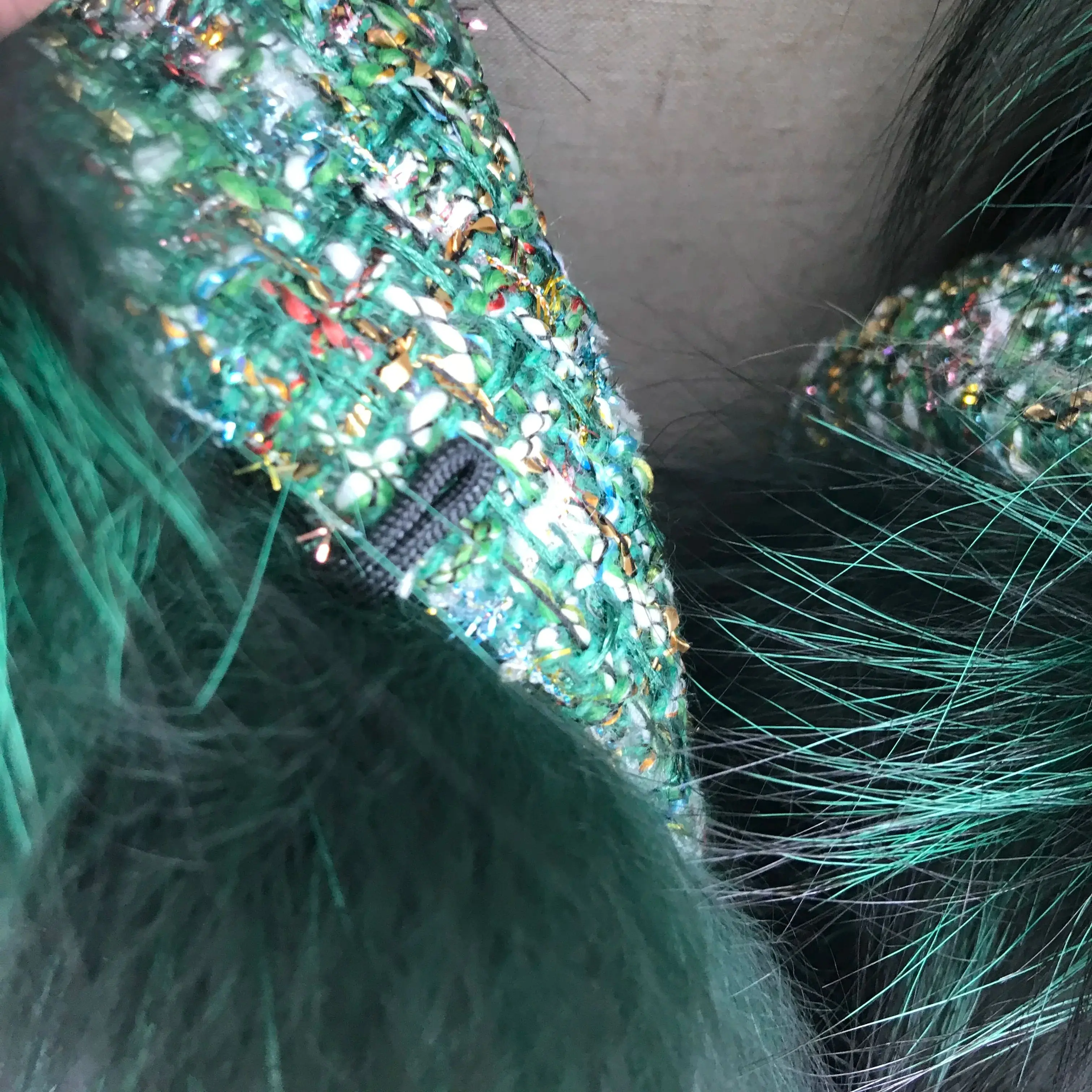 Casaco curto com gola de pele de raposa vermelha real para mulheres, frente e cinto, pele elegante, cor verde, casaco outono e inverno