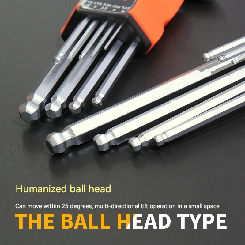 9PCS/Set L Type Double-End Screwdriver Hex Wrench Set Allen Key Hexagon Flat Ball Torx Star Head Spanner Key Set Hand Tools