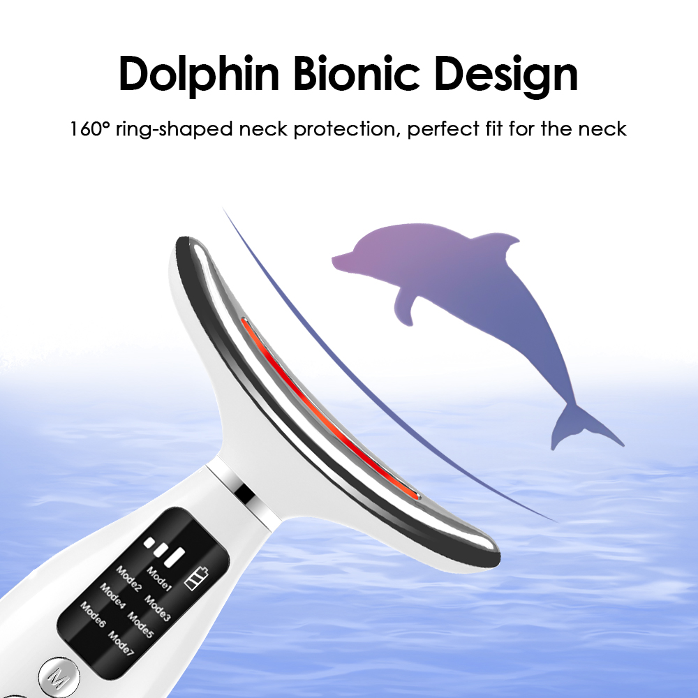 Colour Light Face And Neck Beauty Instrument 7 Modes And 7 Speeds Adjustment With Curved Hand Grip Neck Beauty Instrument