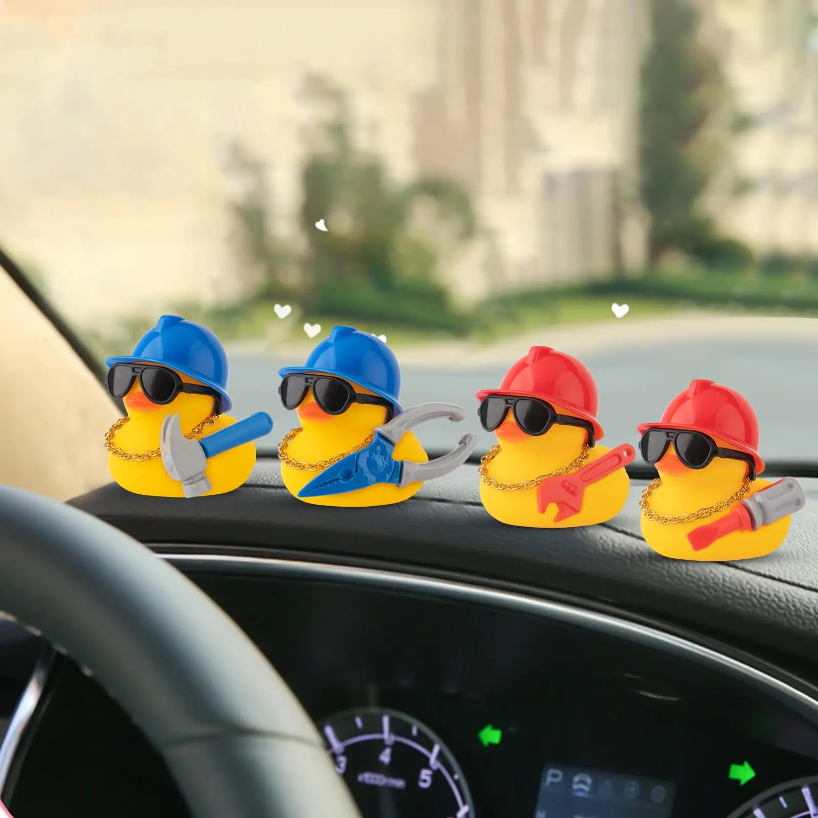 Car Dashboard Decorations Rubber Ducks, Construction Builder Rubber Ducky for Car Ornament Cute Duck with Tool, Hard Hat, Glasse