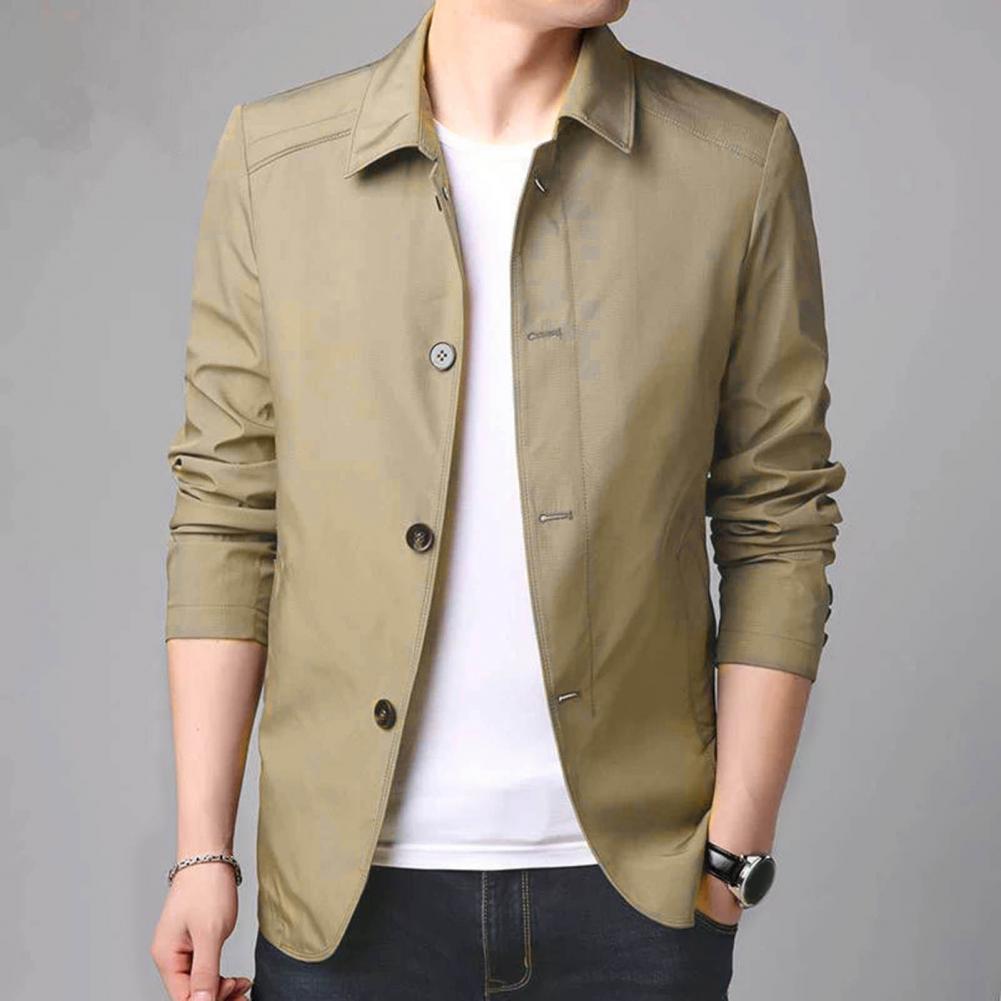 Jaqueta masculina quente elegante jaqueta de negócios de comprimento médio com gola virada para baixo design de peito único para outono primavera temporadas