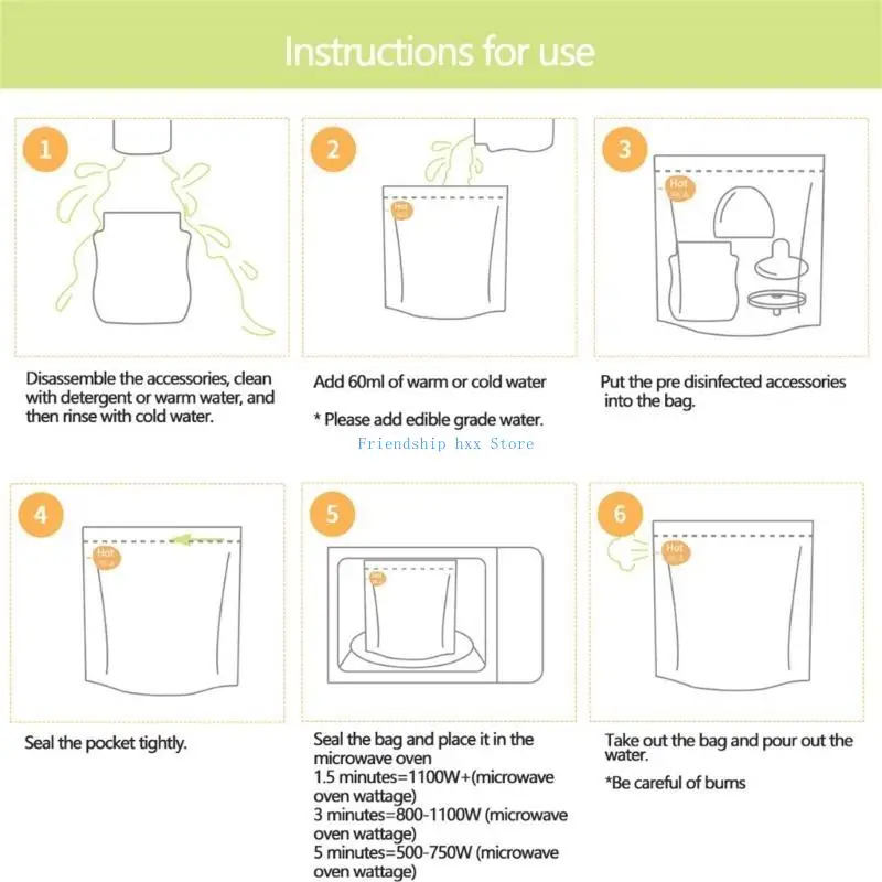 F1CB 1 Conjunto Bolsa Desinfecção Forno Microondas Garrafa Aquecimento a Bolsa Esterilização