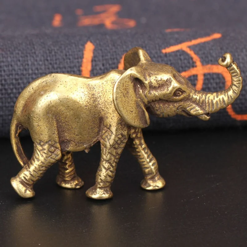 Figuritas de elefante de minatura de bronce antiguo, adorno de mesa de Mascota de té, decoración de cobre sólido, artesanías de animales, decoración del hogar, sala de estar
