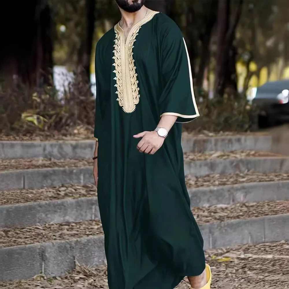 Eid Muslim Men Dress Jubba Thobe Mens Abaya Stand Collar Islamic Eid 2025 Ramadan Long Robe Musulman Caftan Dubai Arab Dresses