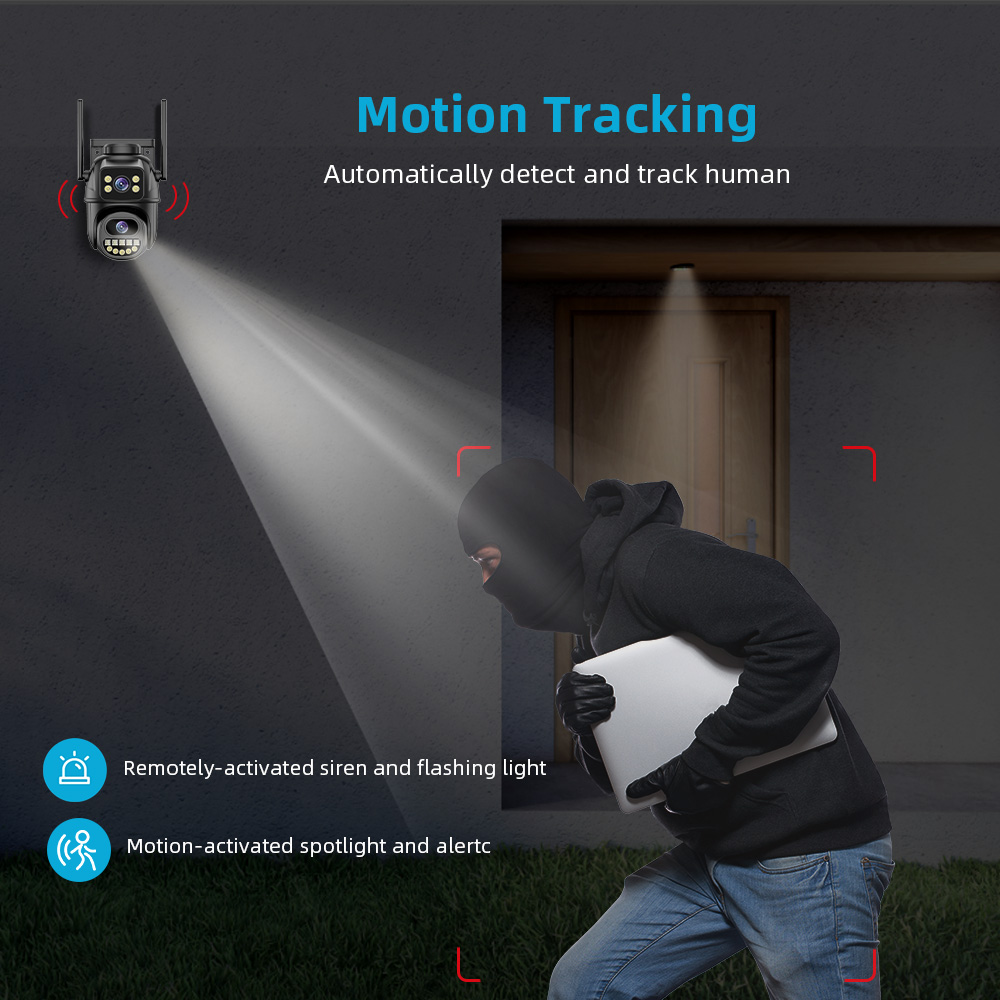 4K HD Dual Lens WIFI Camera 2K Dual Screen PTZ Camera Outdoor Auto Tracking Security Camera Waterproof Surveillance ICSEE