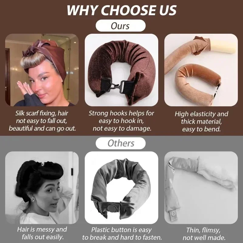 4Pcs/set Heatless Velvet Hair Curler  Lazy Curls Heatless Curls Overnihght Heatless Blowout Styling Tools Hair Curlers to Sleep