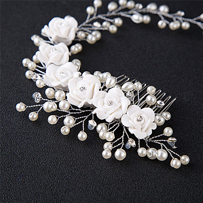 Gemaakt Haarkleur Parel Bruiloft Haar Kammen Haaraccessoires Voor Bruids Bloem Hoofddeksel Vrouwen Bruid Haar Sieraden