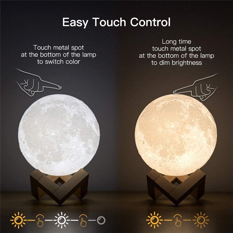 Lampe LED Rechargeable en Forme de Lune Imprimée en 3D, Luminaire Décoratif d'Nik, Idéal pour une Chambre à Coucher ou comme Cadeau d'Anniversaire