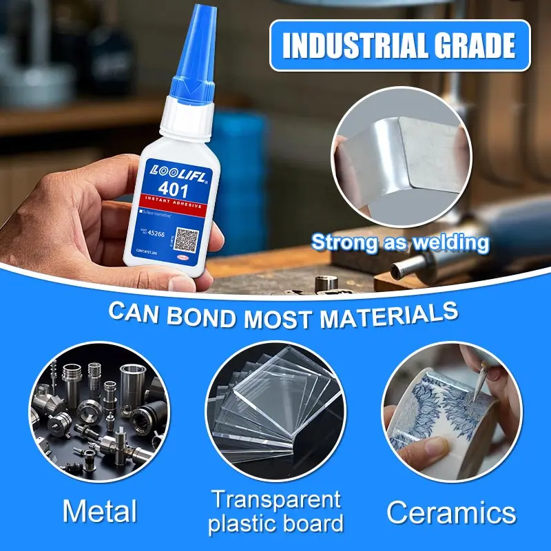 20 ml, adesivo 401 trasparente forte, riparazione gomma, adesivo multifunzionale per parti metalliche in plastica. Eccellente strumento di incollaggio.