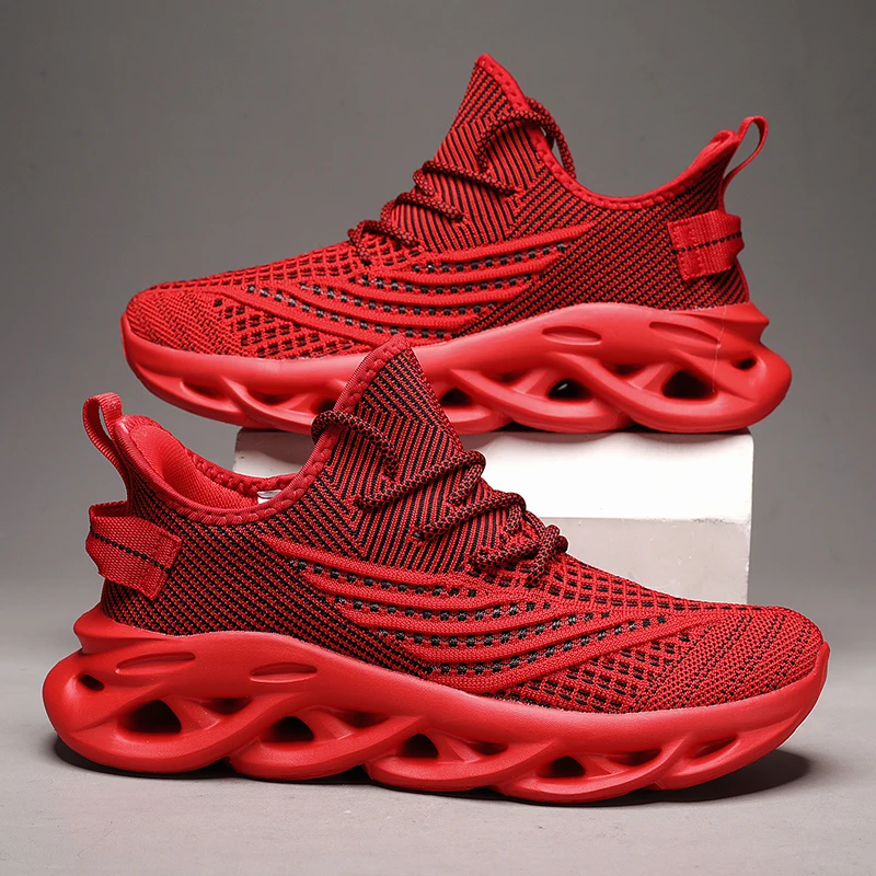 Męskie buty Wygodne trampki Oddychające do siatkowego tenisa Sportowe bieganie Waling Outdoor Red Flying Weave Damskie wsuwane buty gimnastyczne