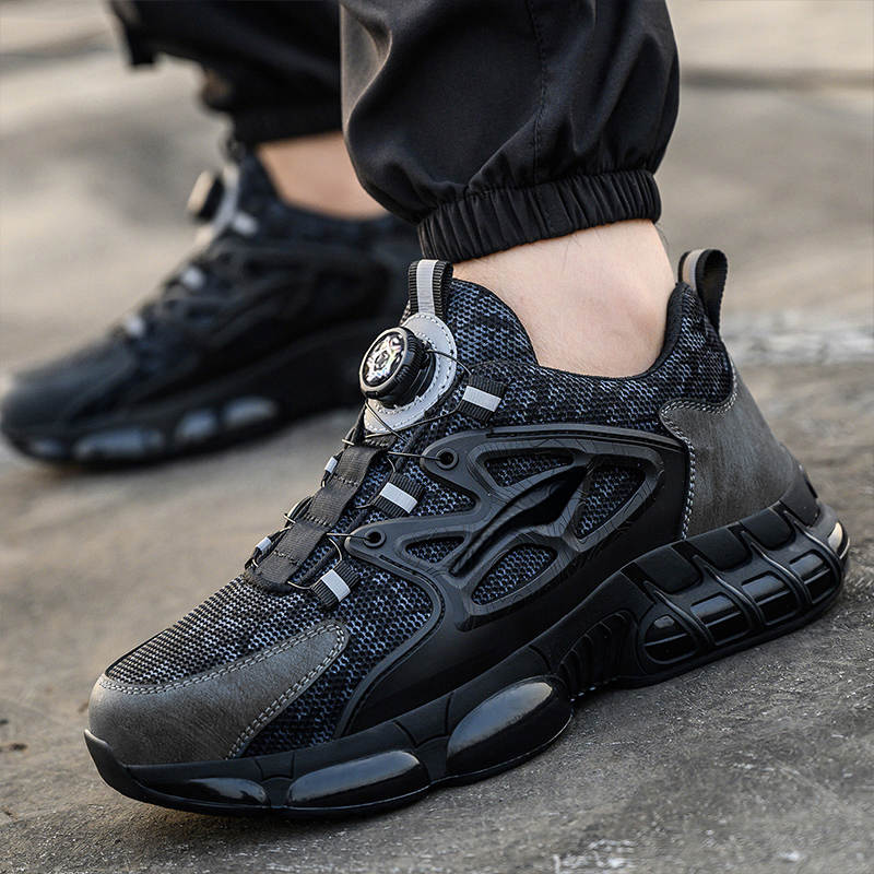 Rotating Button Protective Safety Shoes Men Steel Toe Sneakers Air Cushion Work Shoes Man Puncture Proof Work Safety Boots