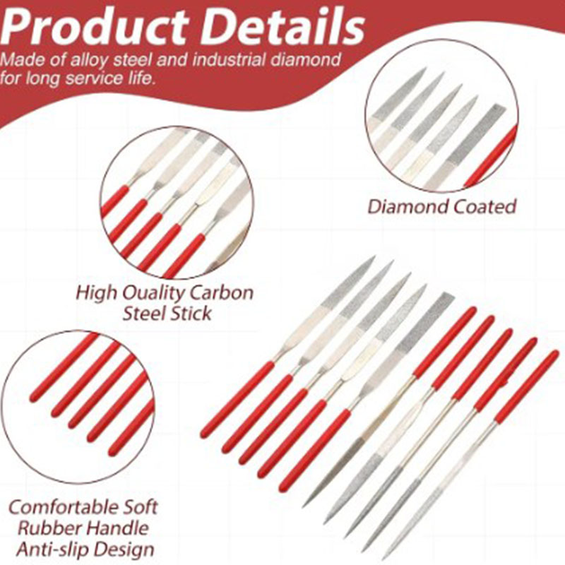 10Pcs Diamond Needle File Set 3x140mm Mini Needle File Kit For Stone Glass Metal Carving Craft Hand Tools Needle File Set