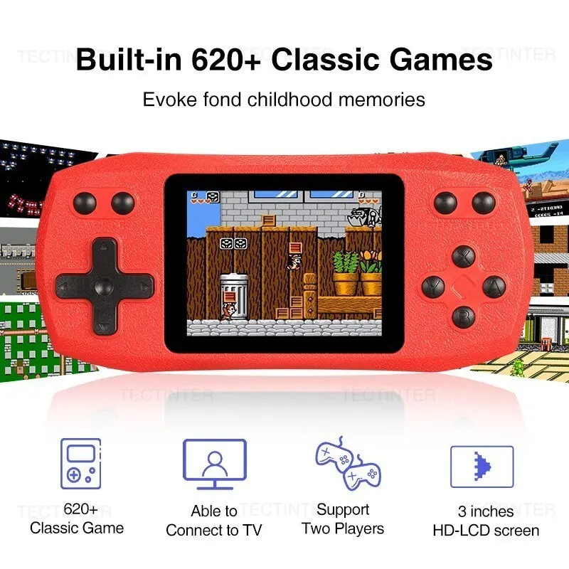 Console per videogiochi retrò integrata nel 620 giochi classici Lettore di giochi portatile portatile Console ricaricabile Uscita AV