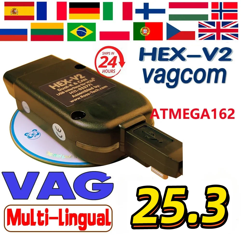 Интерфейс VCDS VAGCOM 2024, обновление VCDSCAN HEX V2, 25,3 для VW, для AUDI Skoda Seat, многоязычные автомобильные диагностические инструменты