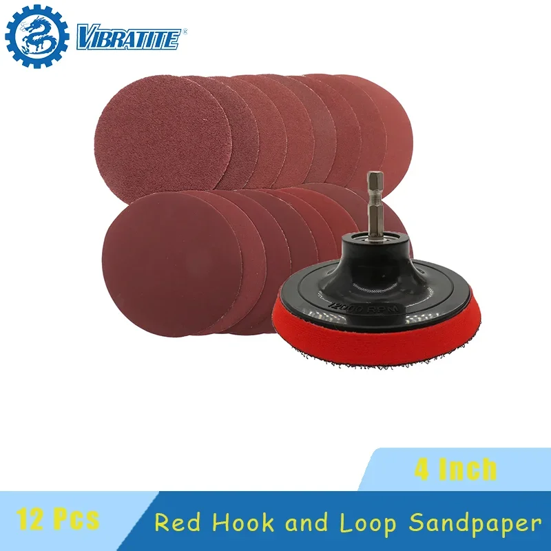 4Inch Sanding Disc Set 12Pcs Hook and Loop SandPaper 60-240 Grit Backing Pad with M10 Drill Adaptor For Polishing Cleaning Tools