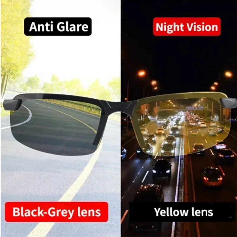 Gafas de visión nocturna antideslumbrantes para conducir, gafas de sol polarizadas de medio marco para hombre, gafas de día y de noche UV400 para exteriores