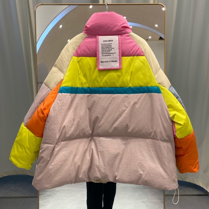 Overs ize Denim gespleißt Daunen jacke Frauen große Taschen Wintermantel Reiß verschluss Patchwork Puffer Jacke hochwertige wind dichte Verdickung