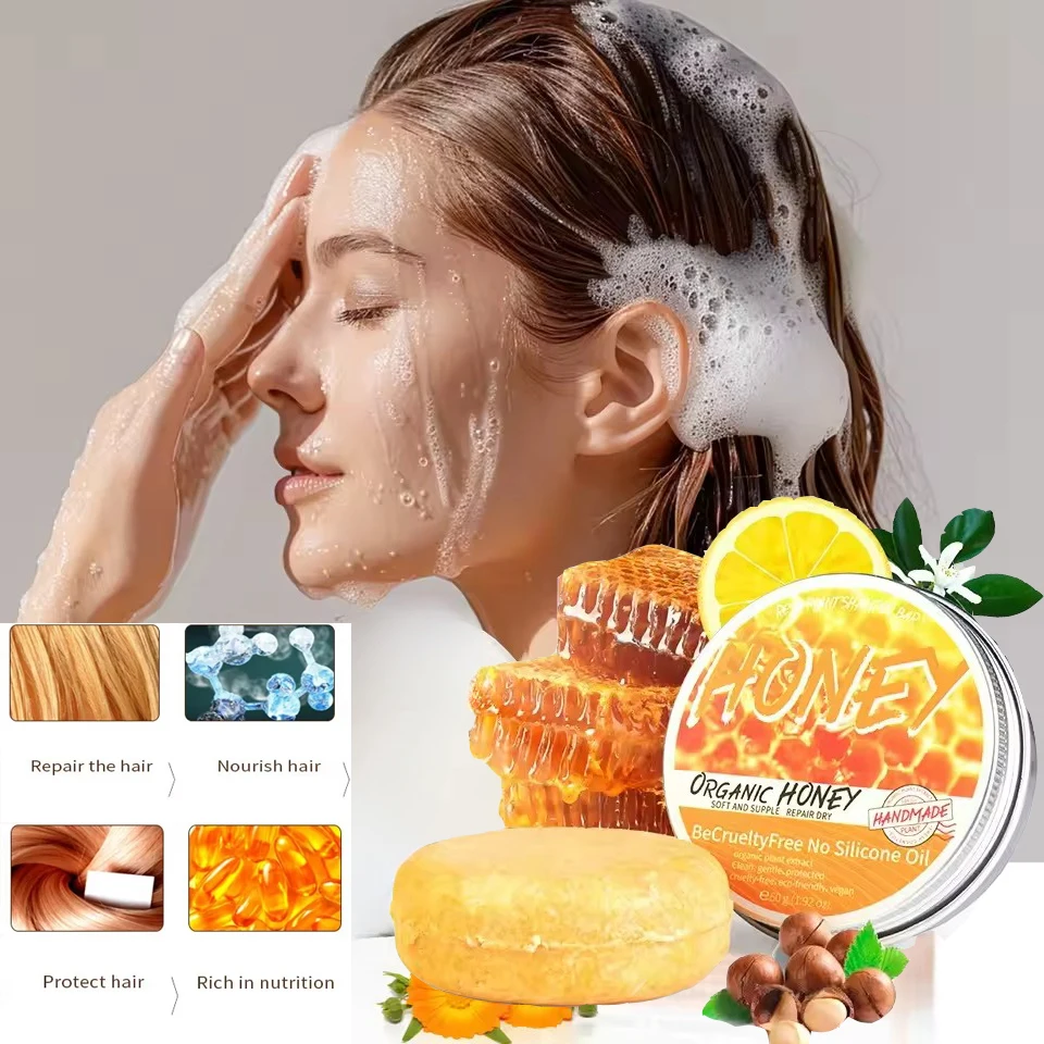 Natürliches Honig-Shampoo, Pflanzenessenz-Extrakt, erfrischendes Shampoo, Entfernung von weichem Haar, Schuppen und Ölen