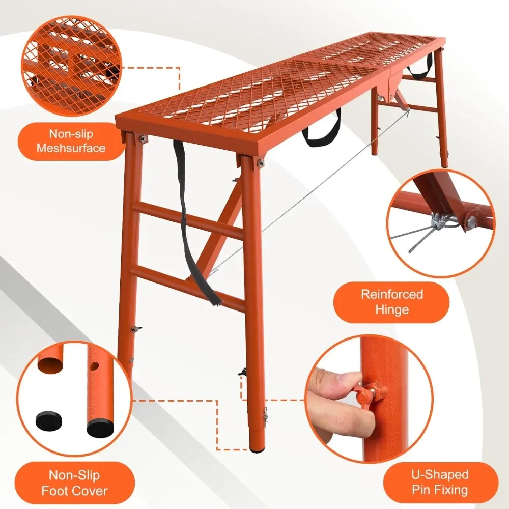 Scaffolding Platform, Folding Work Platform Scaffold 70.8''(L) x15.7''(W) Adjustable Height Scaffolding Portable Work Platform