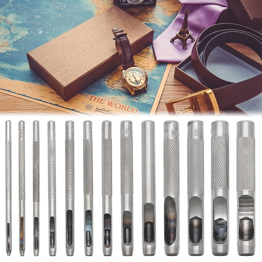เครื่องเจาะรูหนังทรงกลมทำจากเหล็กคาร์บอนเครื่องมือเจาะ DIY สำหรับตัดเข็มขัดเครื่องเจาะสายนาฬิกายาง