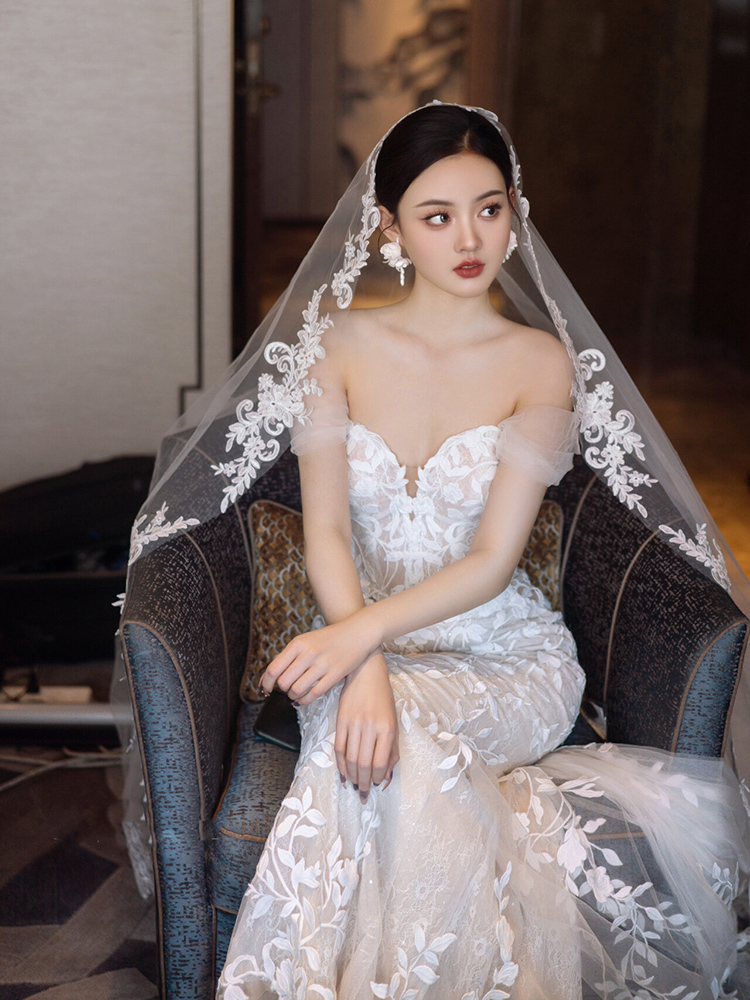 Voiles de mariage ivoire blanc long, long, cathédrale, patients, stock d'appliques, accessoires de mariage