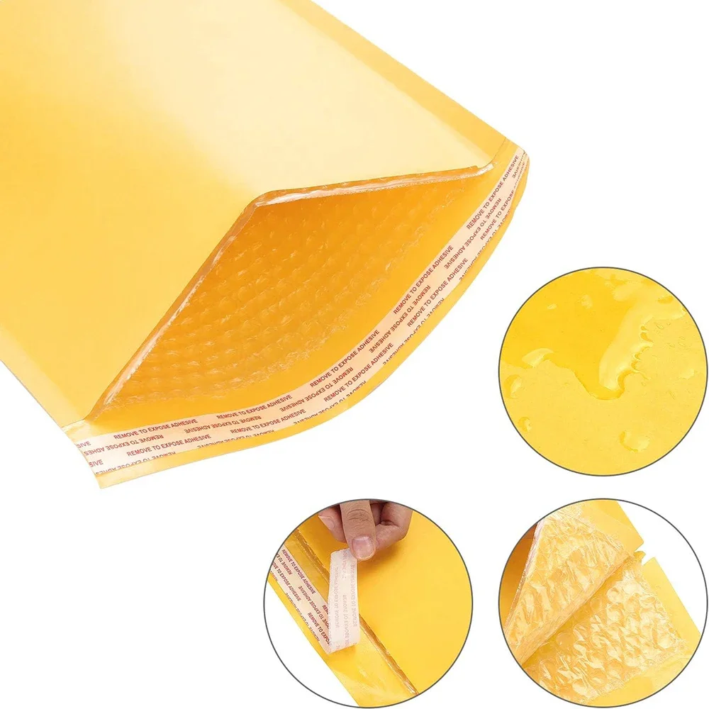 50-10 pacotes de envelopes de papel kraft com bolhas, envelopes de papel autovedantes, à prova d'água, acolchoados, sacos de envio de espuma para embalagens de armazenamento