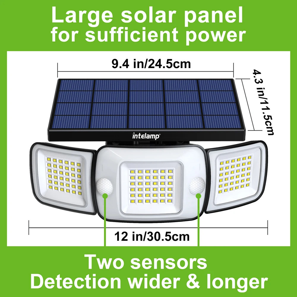 ไฟพลังงานแสงอาทิตย์กลางแจ้งพร้อม 3 โหมด Motion Sensor โคมไฟติดผนัง Super Bright IP65 ไฟถนนกันน้ําสําหรับ Garden Yard Path Garage