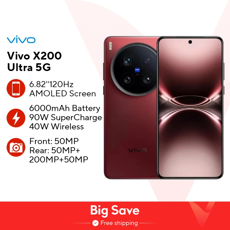 China Version VIVO X200 Ultra Original  Snapdragon 8 Elite 6.82Inch AMOLED 50MP 6000mAh 90W SuperVOOC 40W Wireless Charge NFC