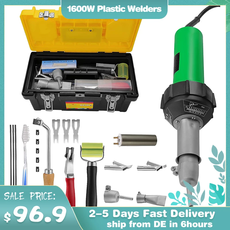 1600W Plástico Soldador Pistola de Aire Caliente Plastic Hot Air Welder Welding Gun con Speed Boquillas Roller PE PVC Plastic Rod soldador de aire caliente Plástico Pistola profesional EU