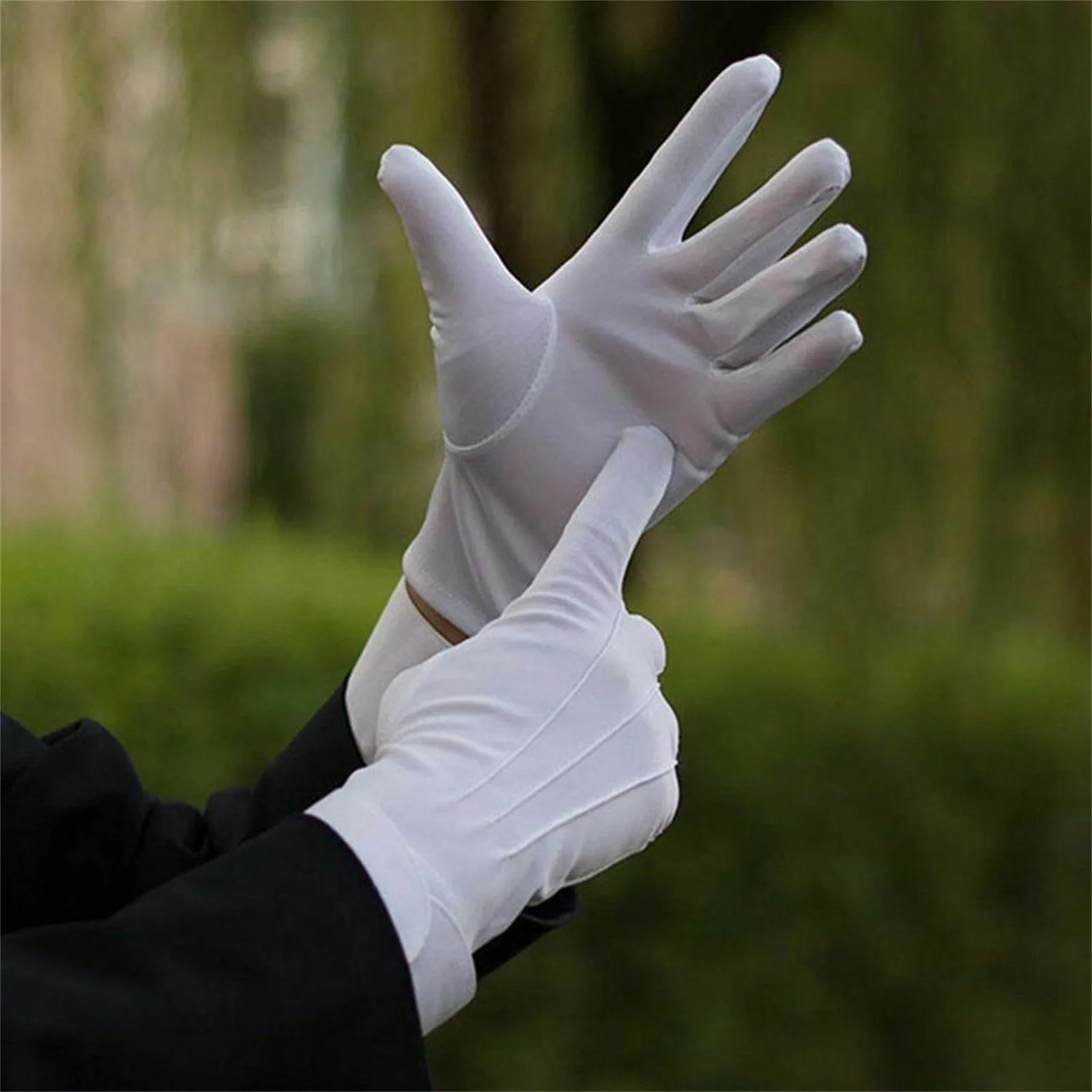 ถุงมือผ้าฝ้ายสีขาวผู้ชายอย่างเป็นทางการ Tuxedo ชุดถุงมือ Honor Guard Parade พิธีเครื่องแต่งกายคอสเพลย์เหรียญเครื่องประดับบัตเลอร์ถุงมือ
