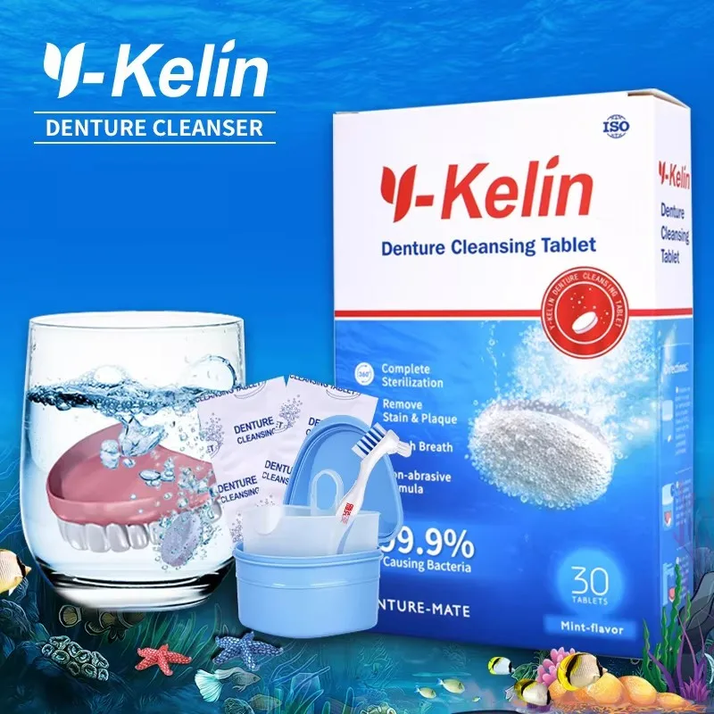 Y-Kelin Răng Giả Làm Sạch Máy Tính Bảng 30/60/90 Tabs Sữa Rửa Mặt Viên Trắng Da Loại Bỏ Mảng Bám Kháng Khuẩn