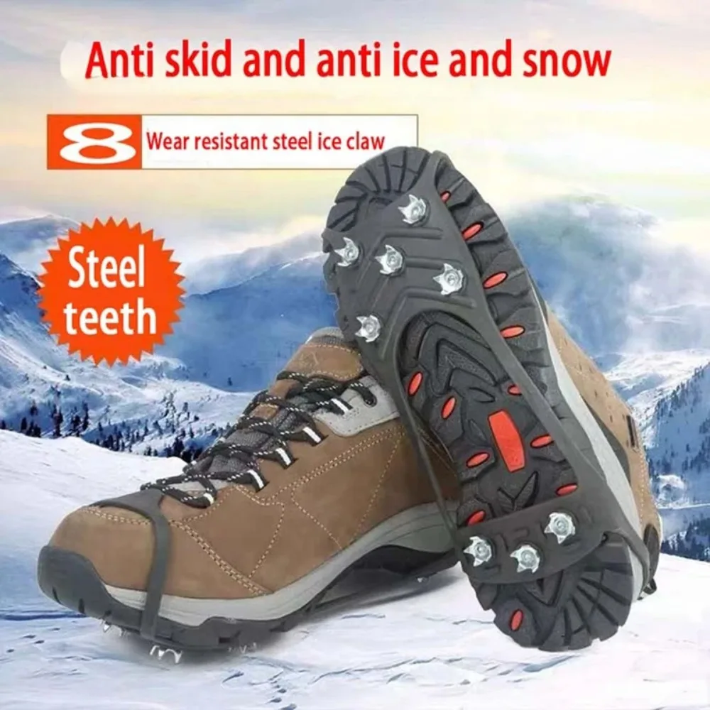 8 dentes pinça de gelo pico para sapatos inverno ao ar livre antiderrapante caminhadas escalada de montanha gelo neve crampons anti-deslizamento sapato cobre